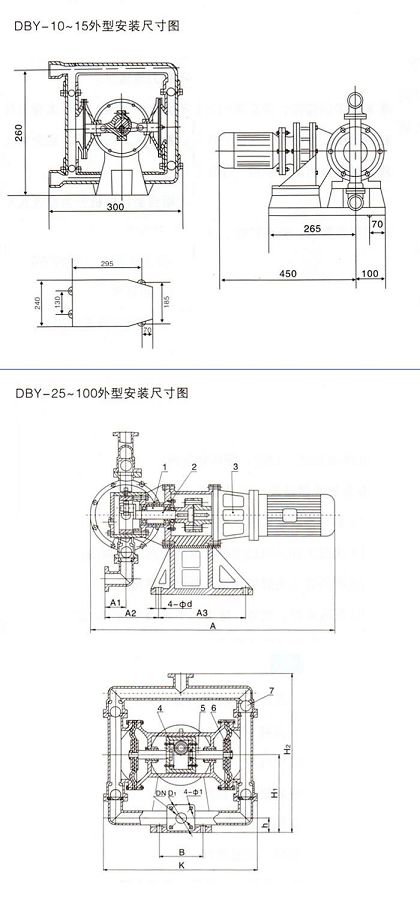 DBY25鑄鐵電動隔膜泵尺寸圖