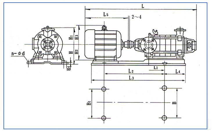D、DG型臥式多級(jí)離心泵安裝結(jié)構(gòu)圖